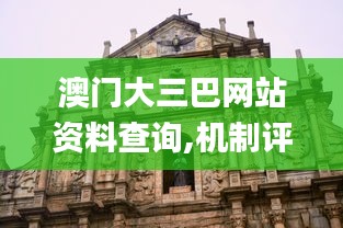 澳門大三巴網(wǎng)站資料查詢,機(jī)制評估方案_沉浸版OYT5.30