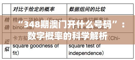“348期澳門開什么號碼”：數(shù)字概率的科學解析