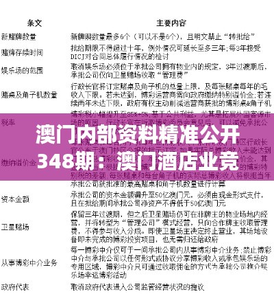 澳門(mén)內(nèi)部資料精準(zhǔn)公開(kāi)348期：澳門(mén)酒店業(yè)競(jìng)爭(zhēng)格局的全面剖析
