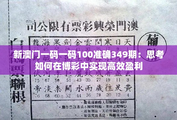 新澳門一碼一碼100準(zhǔn)確349期：思考如何在博彩中實(shí)現(xiàn)高效盈利