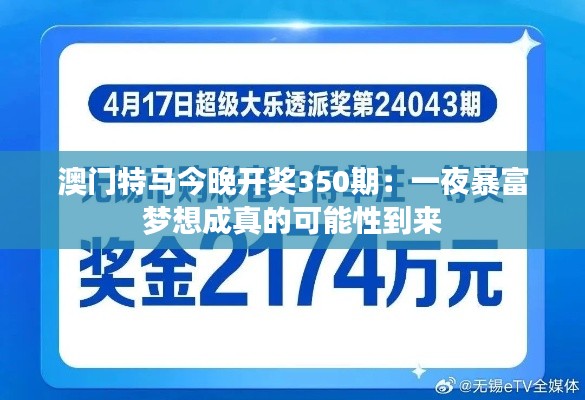 澳門特馬今晚開獎(jiǎng)350期：一夜暴富夢(mèng)想成真的可能性到來