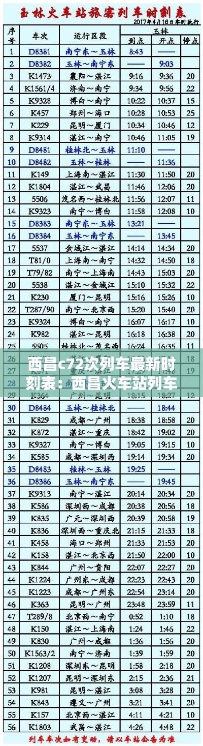 西昌c72次列車(chē)最新時(shí)刻表：西昌火車(chē)站列車(chē)時(shí)刻表 