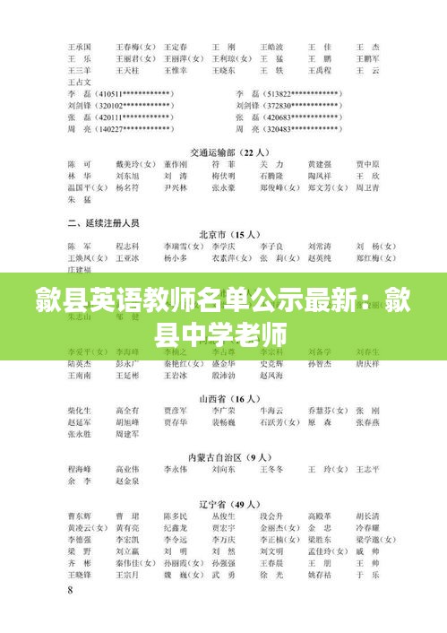 歙縣英語(yǔ)教師名單公示最新：歙縣中學(xué)老師 