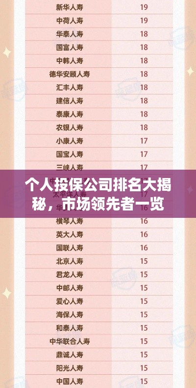 個(gè)人投保公司排名大揭秘，市場領(lǐng)先者一覽