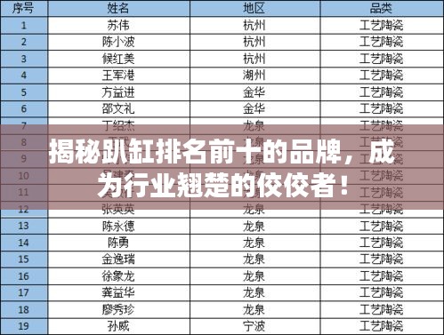 揭秘趴缸排名前十的品牌，成為行業(yè)翹楚的佼佼者！