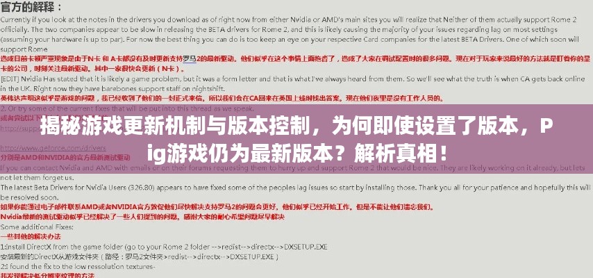 揭秘游戲更新機制與版本控制，為何即使設置了版本，Pig游戲仍為最新版本？解析真相！