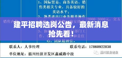 建平招聘選崗公告，最新消息搶先看！