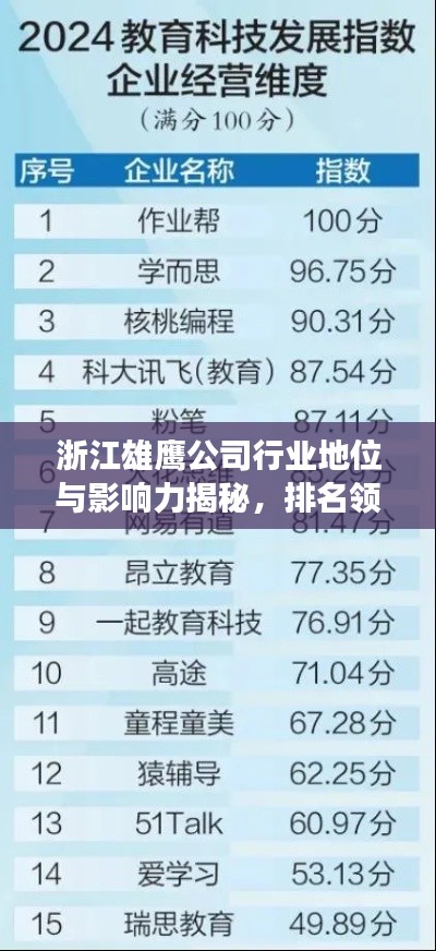 浙江雄鷹公司行業(yè)地位與影響力揭秘，排名領先，引領行業(yè)發(fā)展！