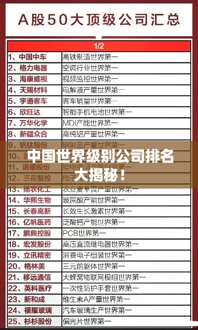 中國世界級別公司排名大揭秘！