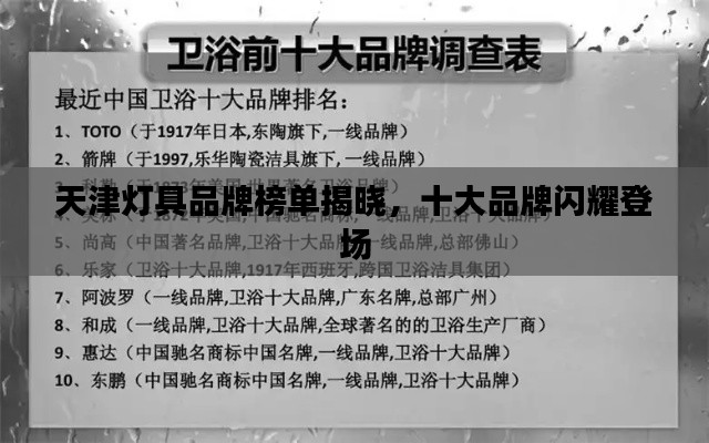 天津燈具品牌榜單揭曉，十大品牌閃耀登場