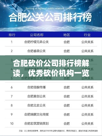 合肥砍價公司排行榜解讀，優(yōu)秀砍價機構(gòu)一覽