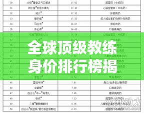 全球頂級教練身價排行榜揭曉！