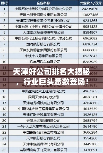 天津好公司排名大揭秘，行業(yè)巨頭悉數(shù)登場！