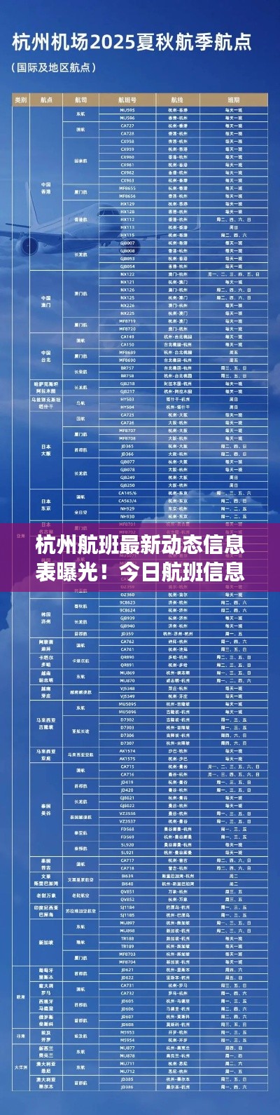 杭州航班最新動(dòng)態(tài)信息表曝光！今日航班信息一覽無(wú)余