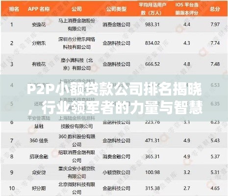 P2P小額貸款公司排名揭曉，行業(yè)領(lǐng)軍者的力量與智慧比拼