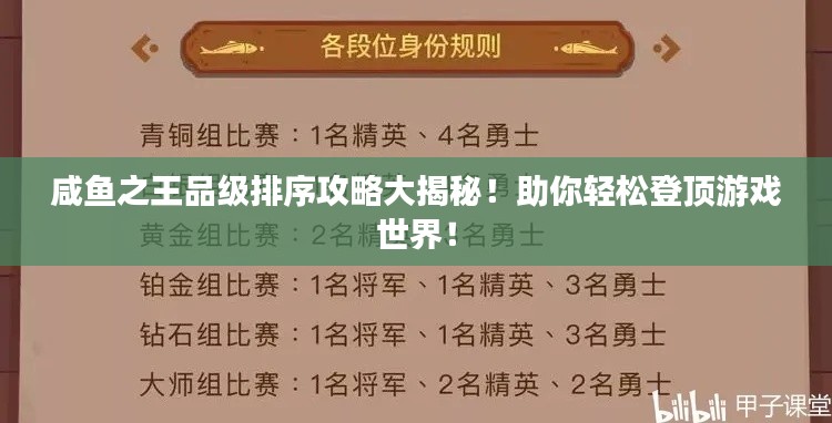 咸魚之王品級排序攻略大揭秘！助你輕松登頂游戲世界！
