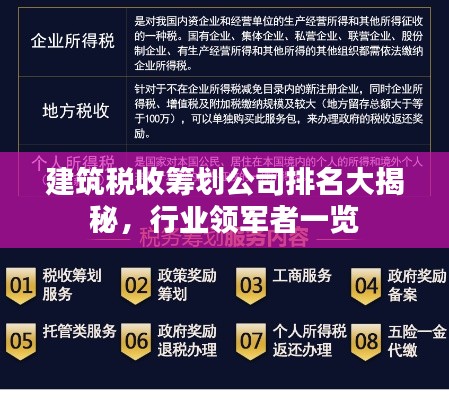 建筑稅收籌劃公司排名大揭秘，行業(yè)領(lǐng)軍者一覽
